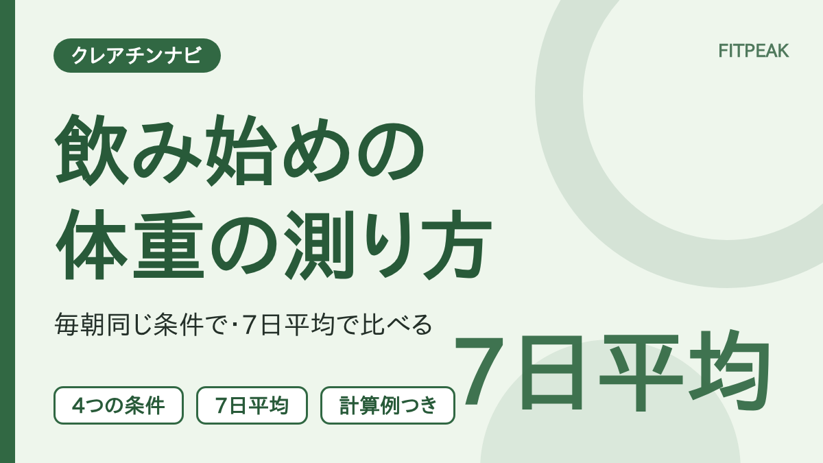 クレアチンの飲み始めの体重を、毎朝同じ条件で測り7日平均で比べる方法を示した図解