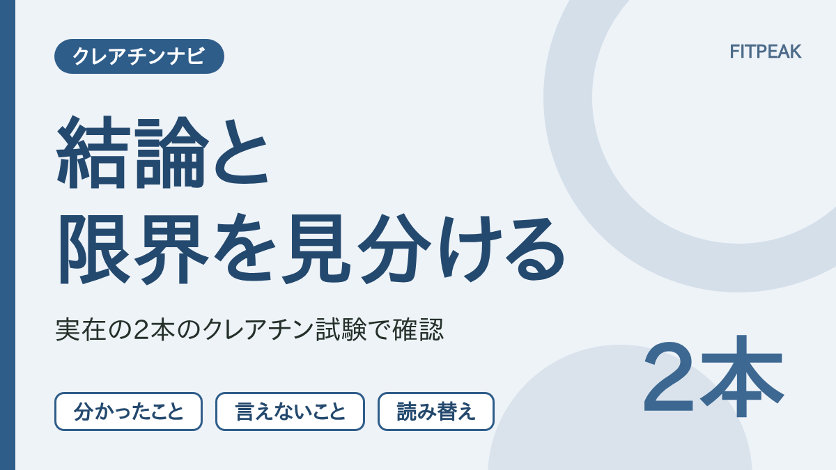 クレアチン論文の結論と限界の違いを、実在の2本の試験で確認する図解