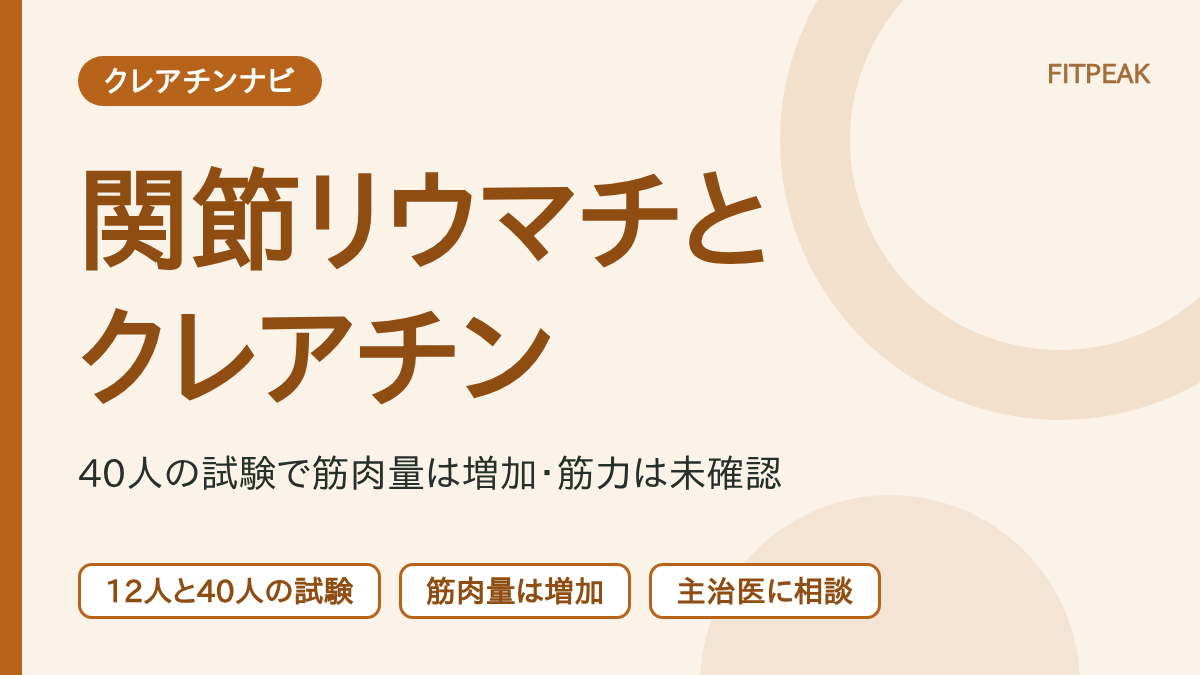 関節リウマチの人でのクレアチンの試験の結果を、筋肉量の増加と筋力の差なしで示した図解