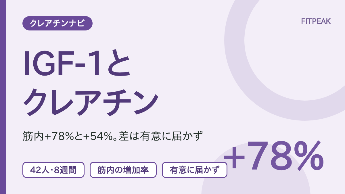 【筋内IGF-Iは+78%と+54%】クレアチンでIGF-1は増える？差は有意に届かず