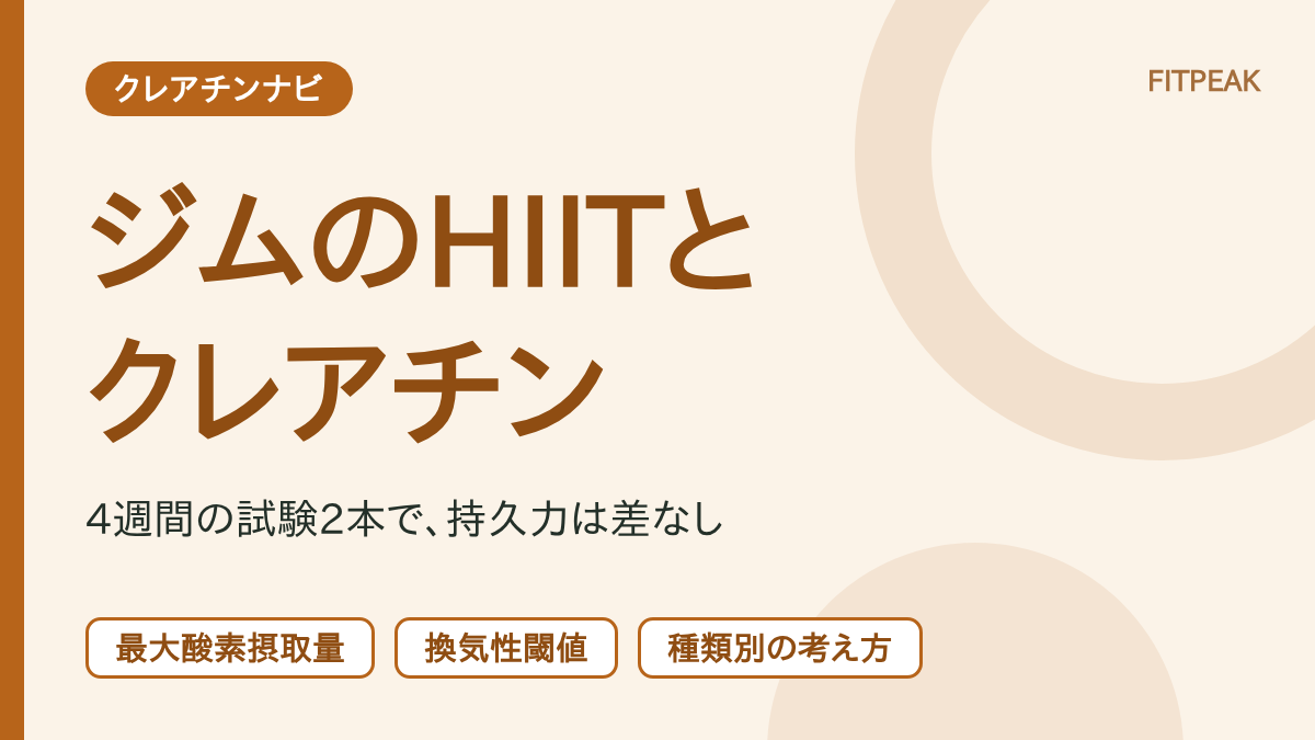 【持久力は差なし】ジムのHIITでクレアチンは役立つ？4週間の試験を整理