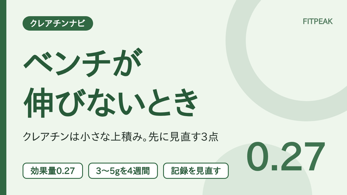 【効果量0.27】ベンチプレスが伸びないとき、クレアチンは役立つ？研究と先に見直す点