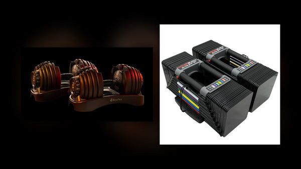 BowFlex SelectTech 552とPowerBlock Elite EXPの可変式ダンベルを並べた公式商品画像