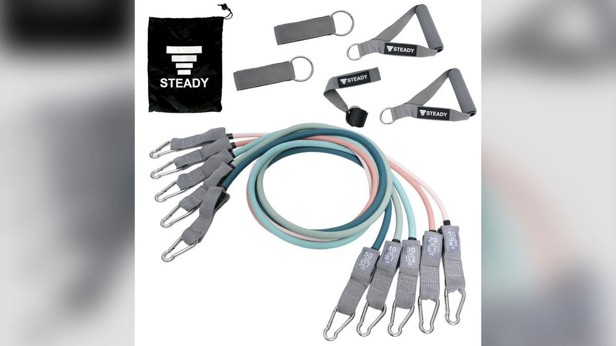 STEADY トレーニングチューブ ST104 の強度別5本セットと付属品