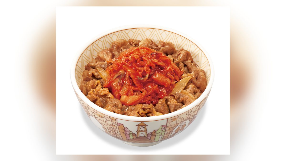 【すき家】キムチ牛丼並盛のたんぱく質は23.3g。96品中73位、脂質23.8g