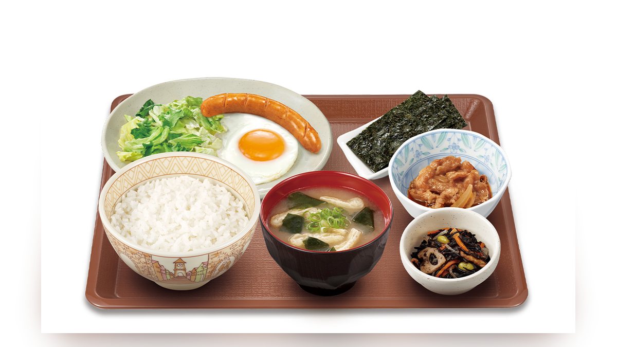 すき家の牛小鉢ソーセージエッグ朝食並盛の写真（公式サイトより）