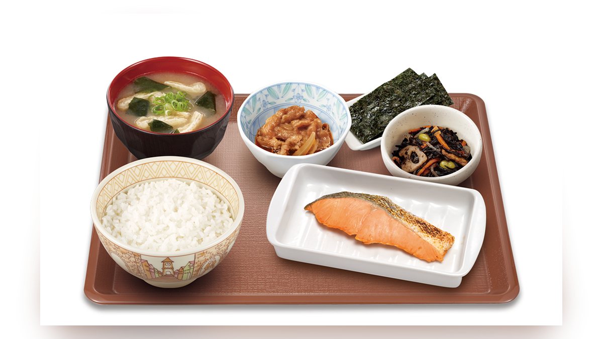 すき家の牛焼鮭朝食並盛の写真（公式サイトより）