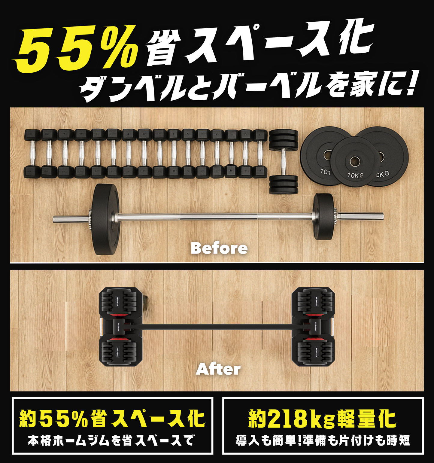 FITPEAK｜可変式ダンベル20kg×ダンベルコンバーター